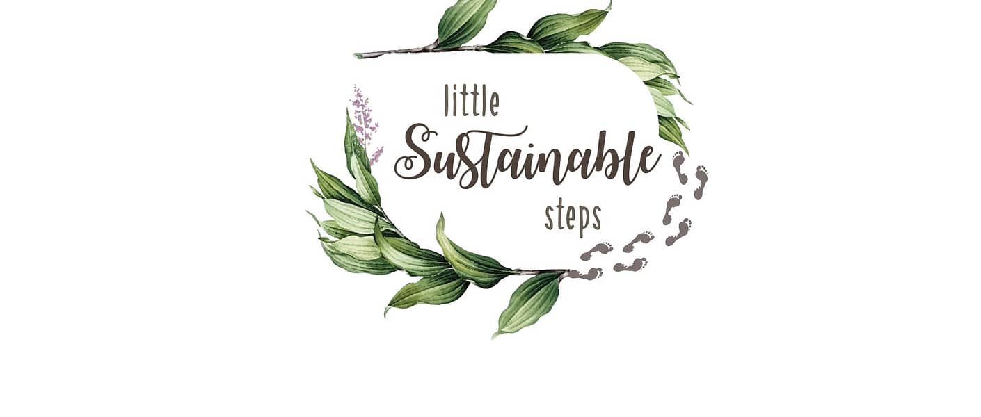 words "little sustainable steps" surrounded with leaves and footprints